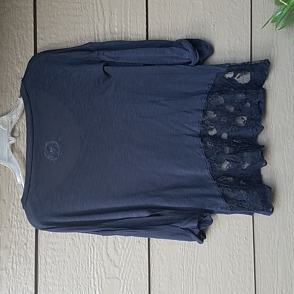 Blue Life Black 3/4 sleeve tee lace back front cutouts Modal XS - Picture 7 of 7